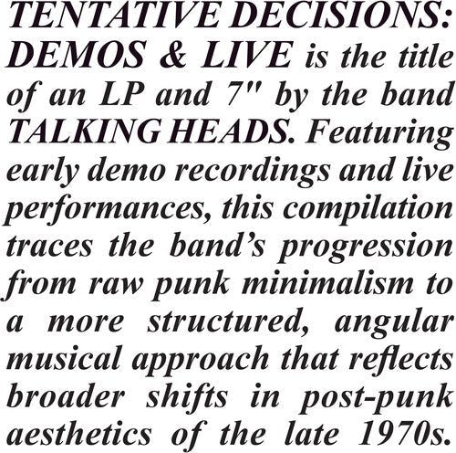 TALKING HEADS - TENTATIVE DECISIONS: DEMOS & LIVE - RECORD