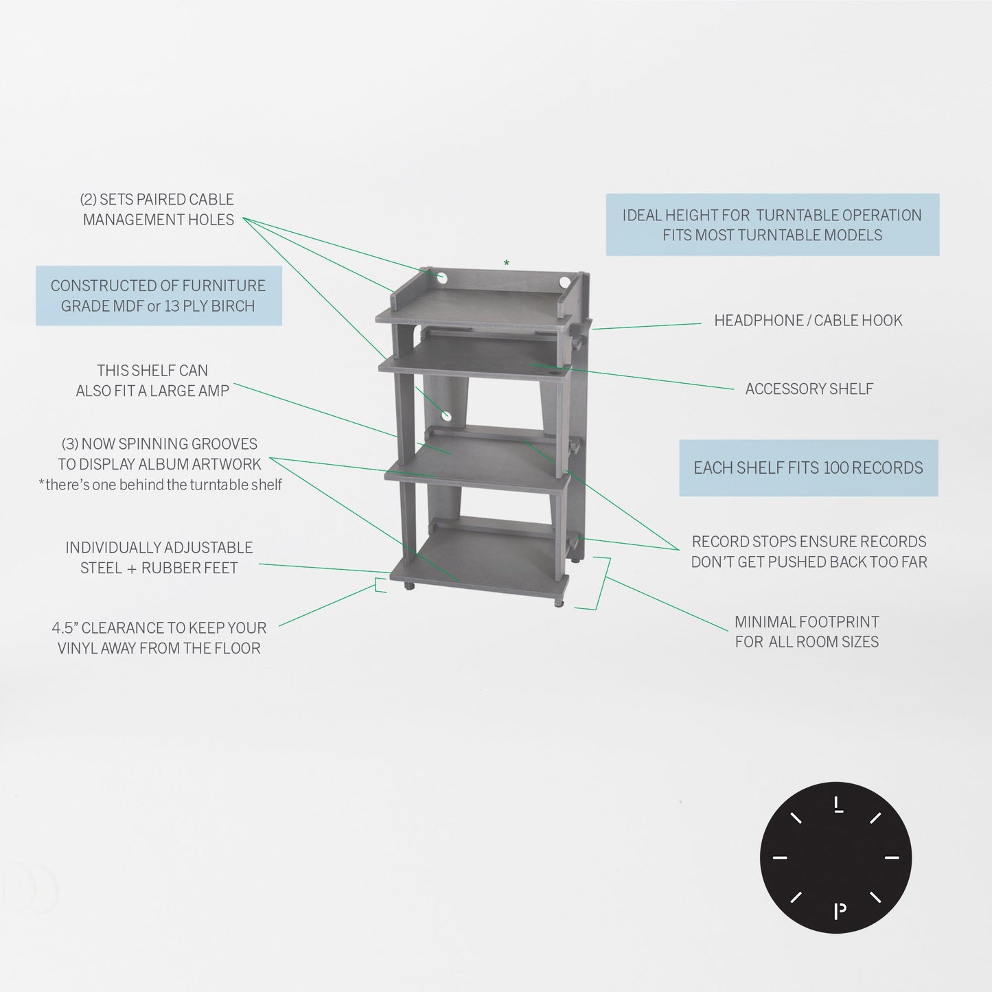 Line Phono: Turntable Stand + Vinyl Storage, Made In the USA