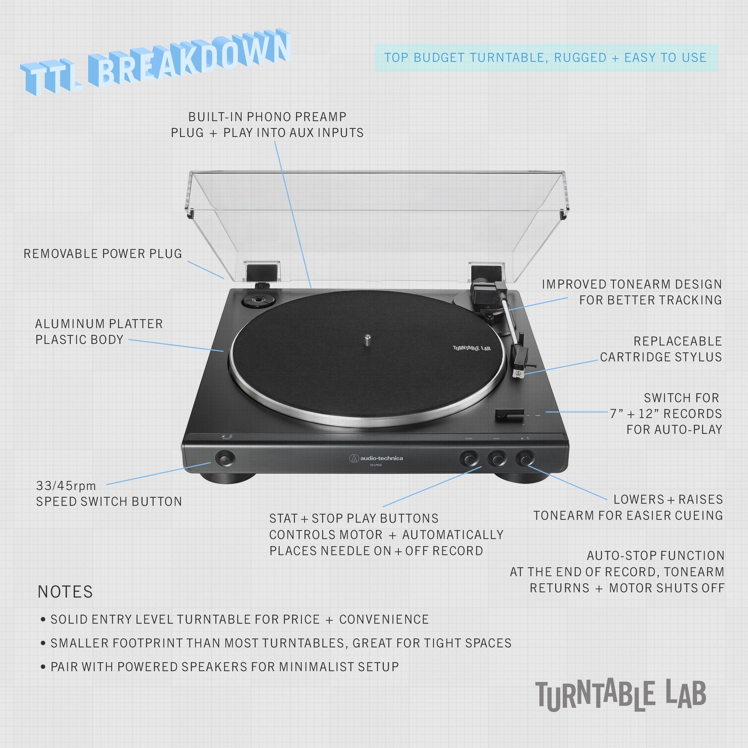 Audio-Technica: AT-LP60X-BW Automatic Turntable - Brown / Black
