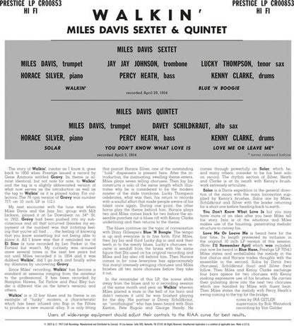 MILES DAVIS ALL STARS - WALKIN (ORIGINAL JAZZ CLASSICS SERIES) - RECORD